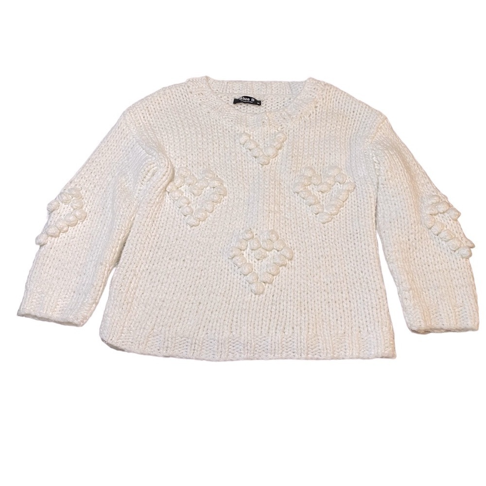 Blue B collection knitted ball heart sweater white woman’s size M/L